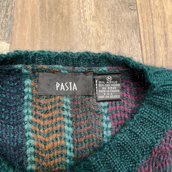 VTG Pasta Acrylic Wool Mohair Blend Fuzzy Cardigan Sweater Striped Sz M - Picture 6 of 7